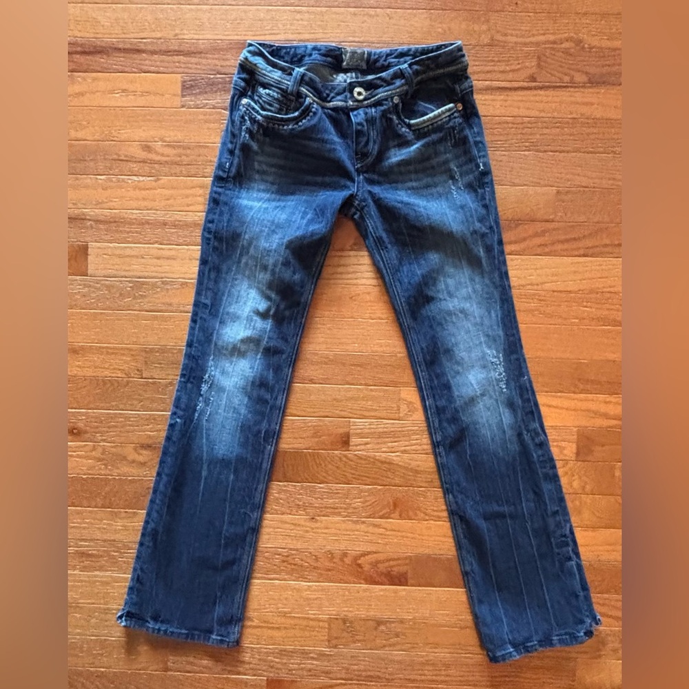 Rock Revival for Express bootcut jeans with Embellished Pockets